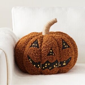 New Pottery Barn Lit Jack-O’-Lantern Pumpkin Pillow Lights Up!